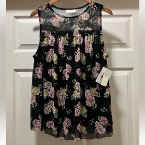 Women’s Bobbie Brooks Sleeveless Floral Blouse Black Sz 1X NWT